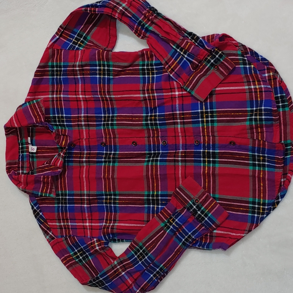 🎁 SO button up flannel girls sz S 7